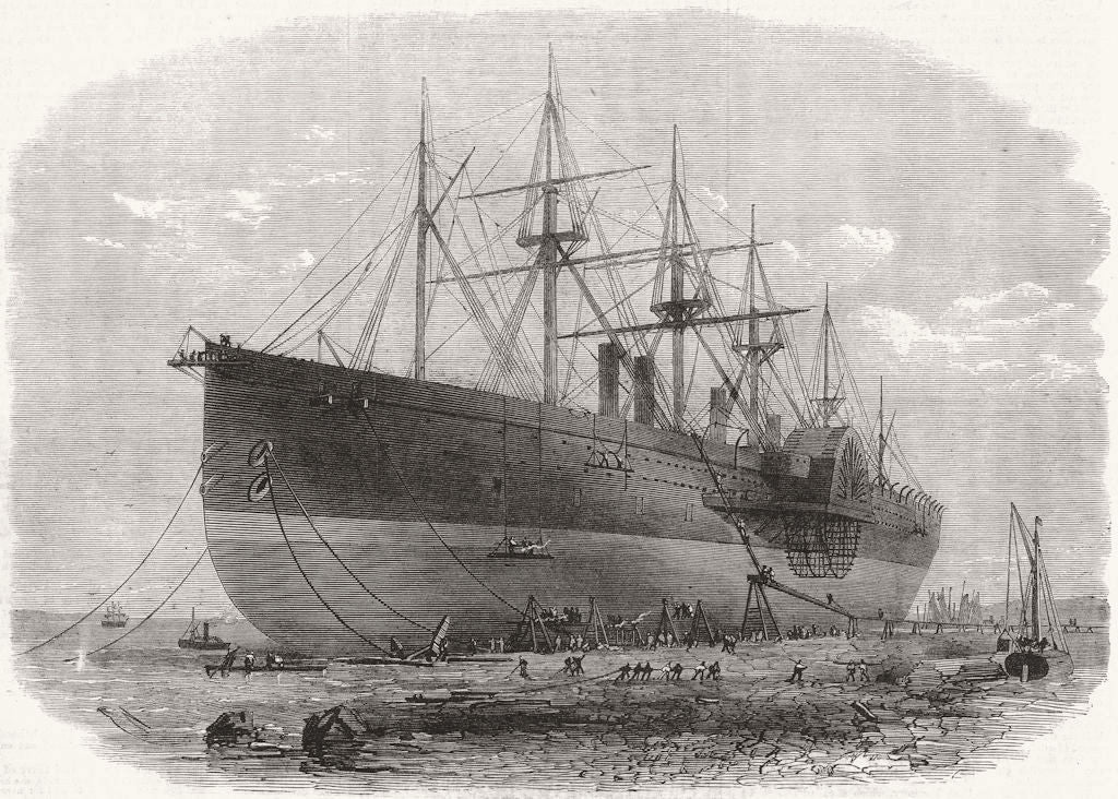 CHESHIRE. Great Eastern under repairs, Mersey 1867 old antique print picture